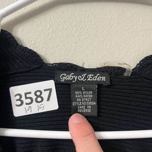 Vtg 90s Y2K Womens Black Cropped Cardigan L Short Sleeve Knit Whimsigoth Crochet - Picture 2 of 7